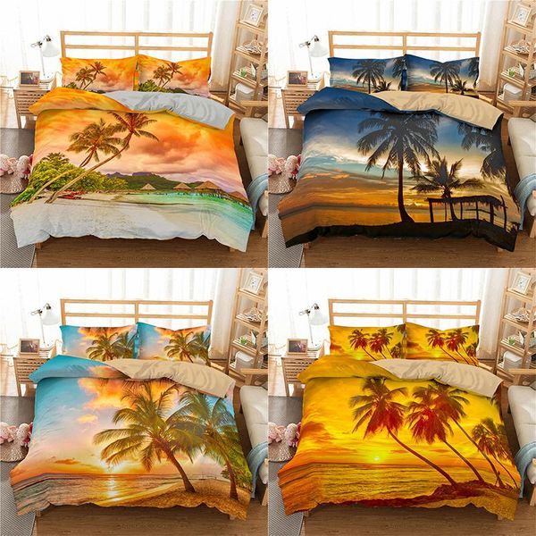 

bedding sets coconut tree 3d duvet cover set scenery 2/3pcs plant pillowcase for kids bedclothes  king twin size bed