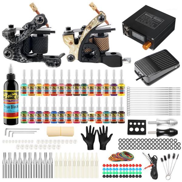

solong tattoo starter complete kit 2 professional coils machine guns set 10 inks power supply needle grips tips tk2221