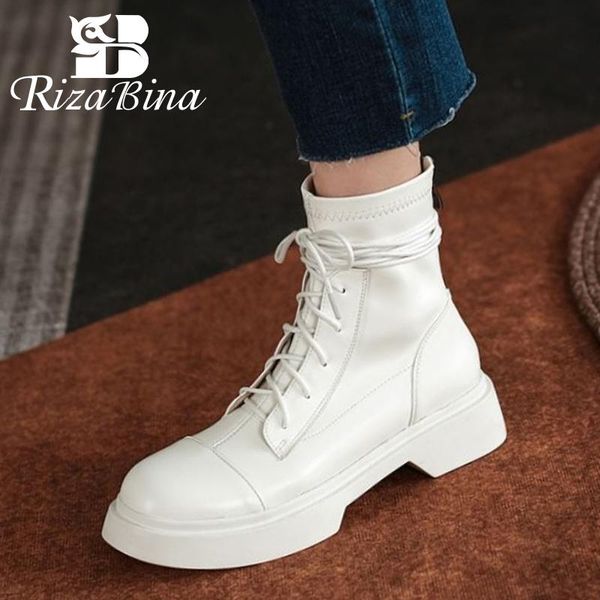

boots rizabina fashion women ankle shoes zipper cross strap short solid color winter ladies footwear size 34-41, Black