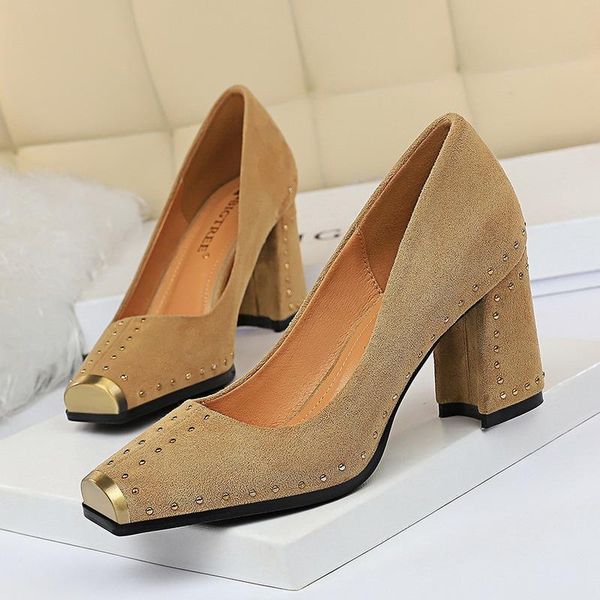 

dress shoes 2021 fashion selling square toe ladys elegant pumps women high heels wedding metal decoration zapatos u18-95, Black