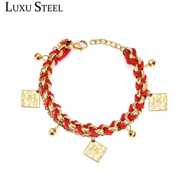 

link, chain luxusteel handmade bracelets for women/girl gold color geometry pendants stainless steel bangles bijoux jewelry, Black