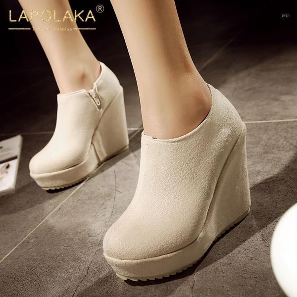

boots lapolaka 2021 big size 43 wedge high heels autumn suede platform shoes women elegant office lady female booties1, Black