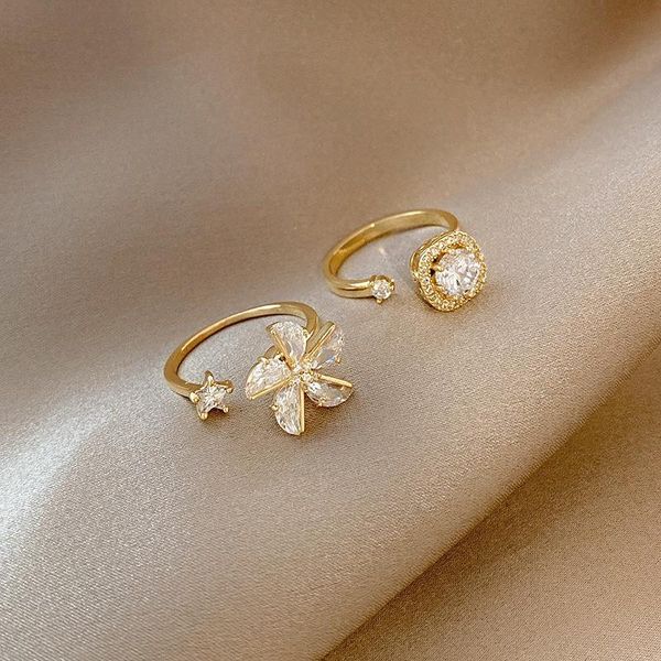 

cluster rings fashion jewelry gift sumptuous flower personality girl adjustable size ring vintage party for women, Golden;silver