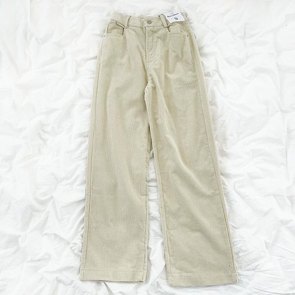 

ladies casual pants retro old-fashioned corduroy autumn high waist loose and thin pure color straight-leg trend men's, Black