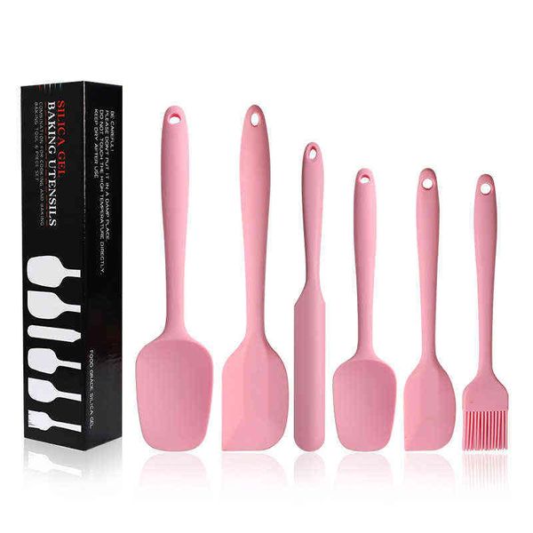 6 pcs Spatula Sets BPA Free Silicone Scrapers Colher Silica Silica Bolo BBQ Resistente ao calor Utensílios de cozimento Ferramentas 211110