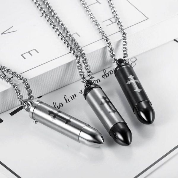 

pendant necklaces cross shape stainless steel men pendants chain punk for boyfriend male jewelry creativity gift wholesale, Silver
