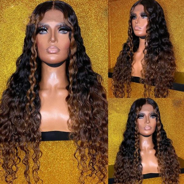 

lace wigs ombre 27# curly 13x6 front human hair deep thick long density brazilian full baby, Black;brown