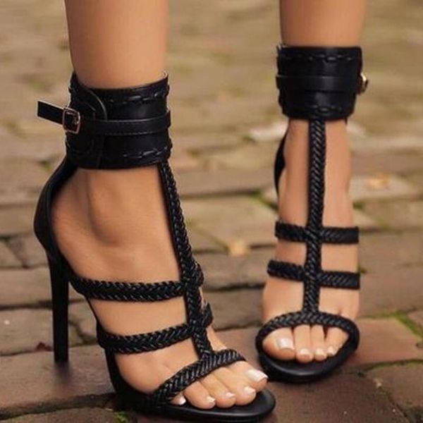 

summer 11cm fashion thin high heels sandals open toe fish mouth shoes hollow nightclub black woman 2021 party shoe dress