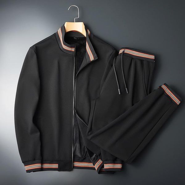 

men's tracksuits plus velvet thick sweater casual suit autumn and winter fat size loose jacket sportswear -7xl, Gray