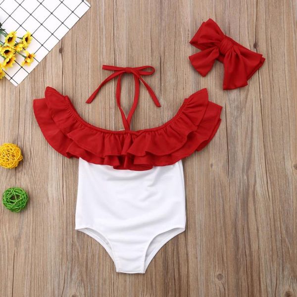 

one-piece suits baby girls toddler kids ruffles swimwear solid strappy cute beach swimsuit bikini set bathing suit tankini