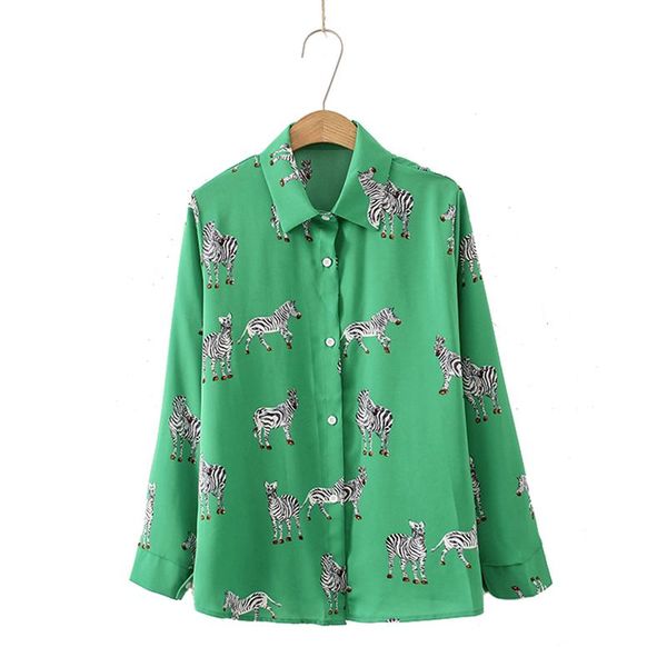 

spring& autum woman cartoon zebra print long sleeve chiffon shirt women's blouses & shirts, White