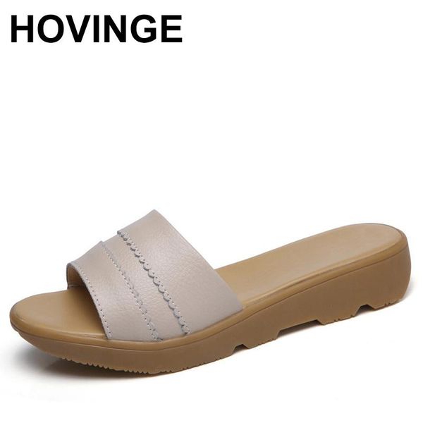 

slippers hovinge sandals women platform shoes genuine leather ladies slides woman slipper summer, Black