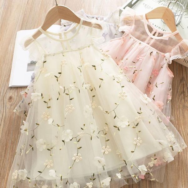 

girl's dresses lace embroidered little flower for girl 1-8 years summer kids birthday present party dress costume toddler clothing, Red;yellow