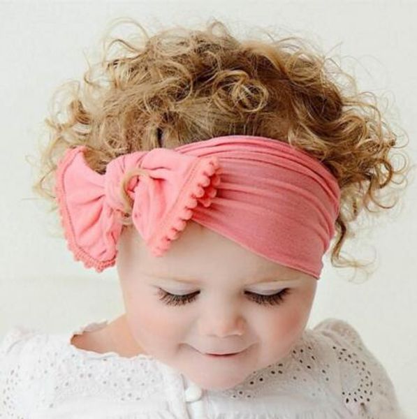 

21 colors baby girl lace nylon headband fashion soft candy color bohemia bow girl infant hair accessories for girl, Slivery;white