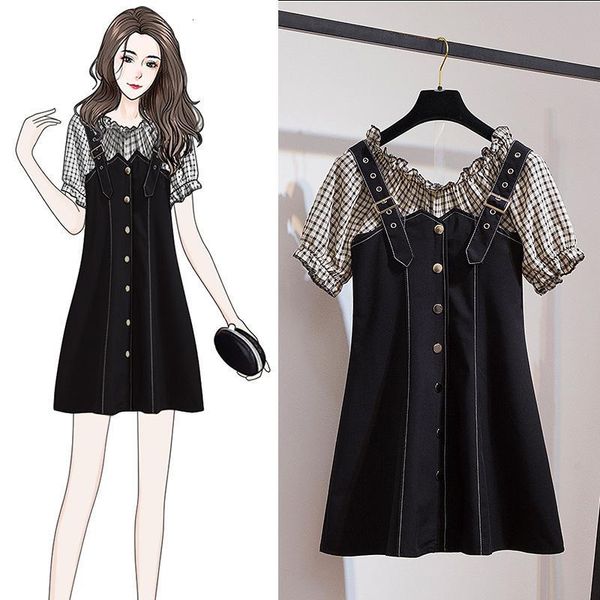 

casual dresses ichoix slabs plaid dress pretty korean girl ed in short party mini off the vintage shoulder ed as female summer nlev, Black;gray