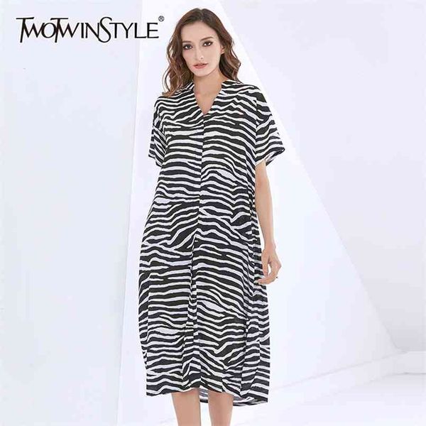 

black striped dress for women v neck short sleeve hit color loose oversized a line dresses female clothing 210520, Black;gray