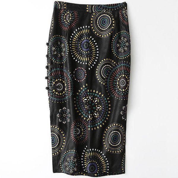 

skirts real leather skirt women print sheepskin korean bodycon spring fall midi womens faldas mujer moda 2021, Black