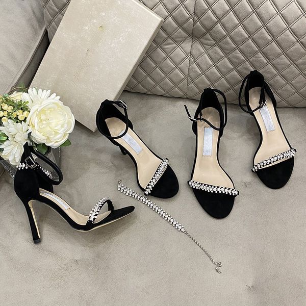 

luxury designer high-heeled sandals for women lady shoes catwalk buckle rubber outsole heels 8cm/10cm size 35-40, Black