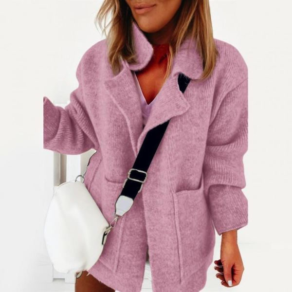 

women's jackets open front long sleeve women cardigan autumn winter two pockets lapel sweater coat female knitwear, Black;brown