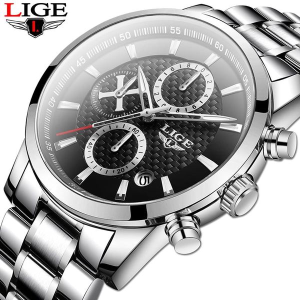 

wristwatches reloj lige stainless steel men's watch 2021 fashion chronograph watches casual sports multifuncion wristwatch mens clock+b, Slivery;brown