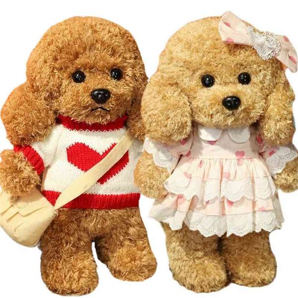 Cute Teddy Dog Peluche Giocattoli Farciti Abito Animale Morbido Realistico Forma Marrone Baby Placare Bambole Regalo Per Bambini Compleanno Plushies 210728