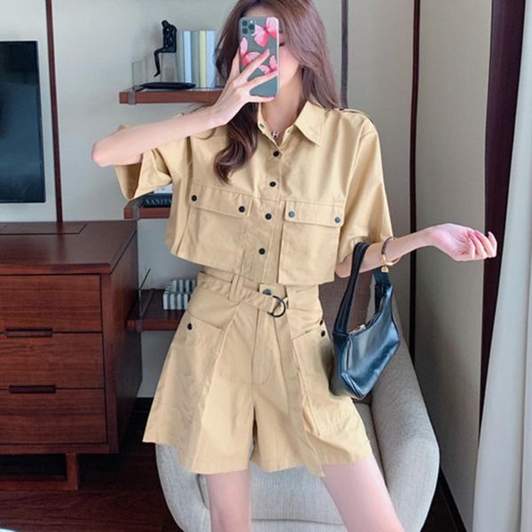 

arrival wide legs suit women office set short sleeve blazer jacket high waist summer shorts 2 piece women's tracksuits, Gray