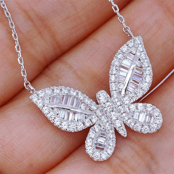 

pendant necklaces luxury butterfly inlaid cz stone delicate pendent necklace for women jewelry daily wear fashion gifts, Silver