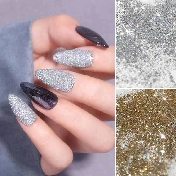 

nail glitter laser silver gold sparkly shinning holographics colorful powder flakes dust polish chrome pigment decor