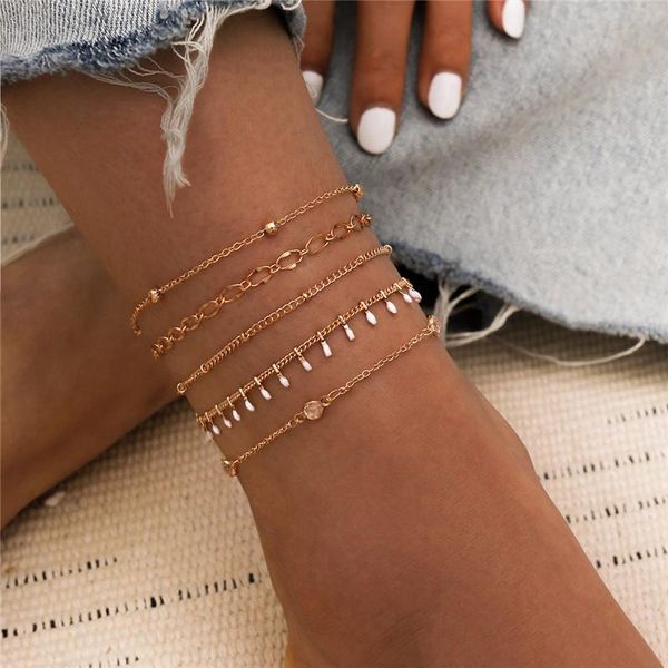 

anklets sumu bohemian ankle bracelets set multilayer beads rhinestone pendant charm women anklet foot jewelry gift, Red;blue
