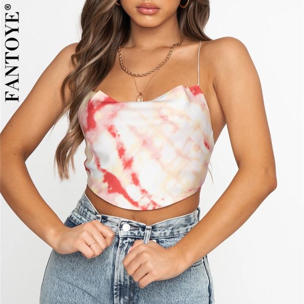

women's tanks & camis women tie-dye irregular fashion bandage backless bodycon crop female sleeveless nightclub wear tank oi6v, White