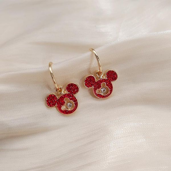 

dangle & chandelier cute mouse earrings hooks hollow red crystals bear charm fashion jewelry gifts for women 2021 cartoon accessories wholes, Silver