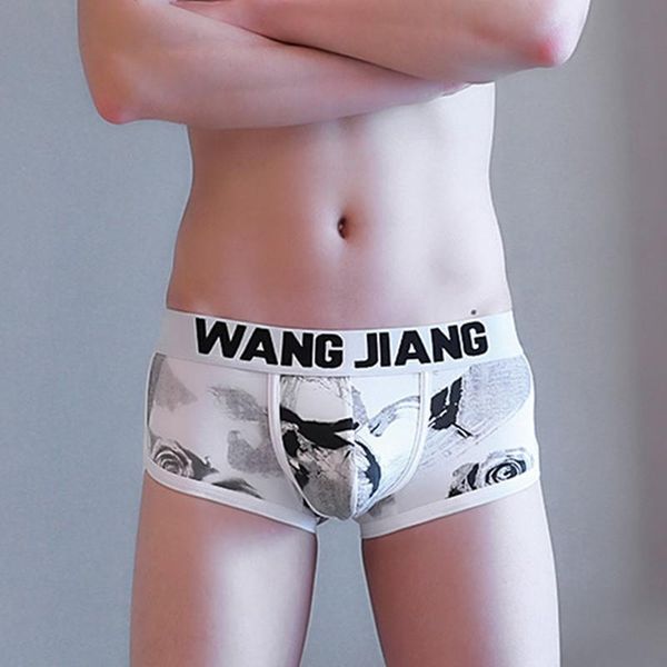 

underpants men boxers gay shorts underwear print u convex pouch low waist cotton breathable homme, Black;white