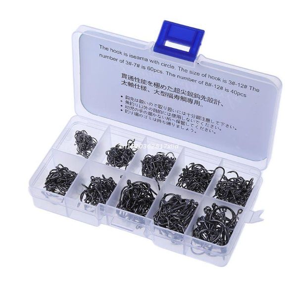 

fishing hooks 500pcs 10 sizes assorted sharpened lures baits with tackle box dropship