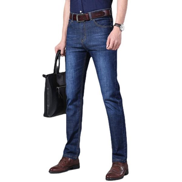 

men's jeans explosive style stretch korean fashion all-match casual straight trousers middle-aged plus size pants, Blue
