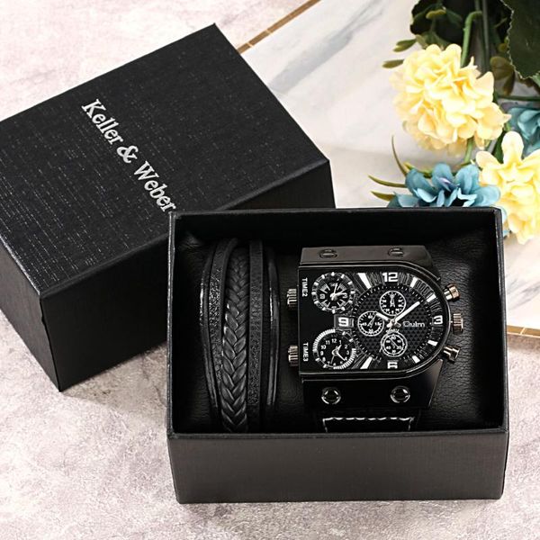 

wristwatches men's quartz watch set luxury big brand fashion exquisite bracelet with gift box, Slivery;brown