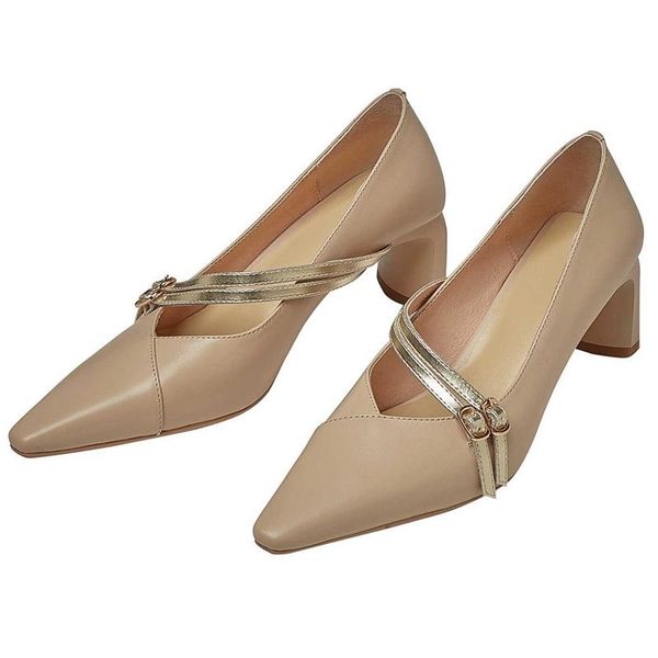 

large size high street fashion full grain leather buckle decorations small square toe heel modern pumps l10 dress shoes, Black