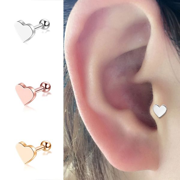 

women heart shape barbell bar stud earrings piercing jewelry tragus earrings cartilage helix ear bone nose nail party jewelry, Golden;silver