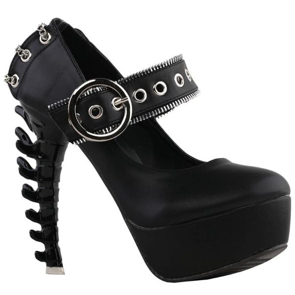 

dress shoes lf80715 show story retro black buckle metal chain zip mary-jane gladiator platform bone heels pumps
