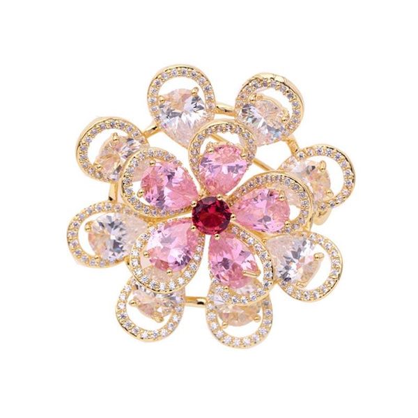 

pins, brooches sparkling cubic zirconia flower for women fashion badges backpack female birhtday gift, Gray