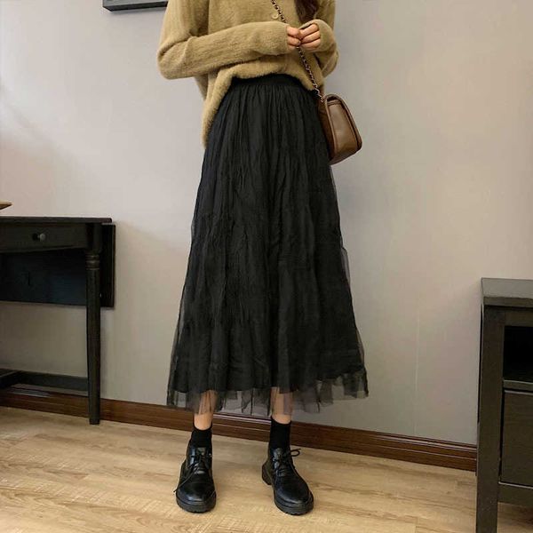 

skirts autumn and winter women boho long high waist ruffles white beach pink jupe femme tulle skirt saia midi faldas nf6a, Black