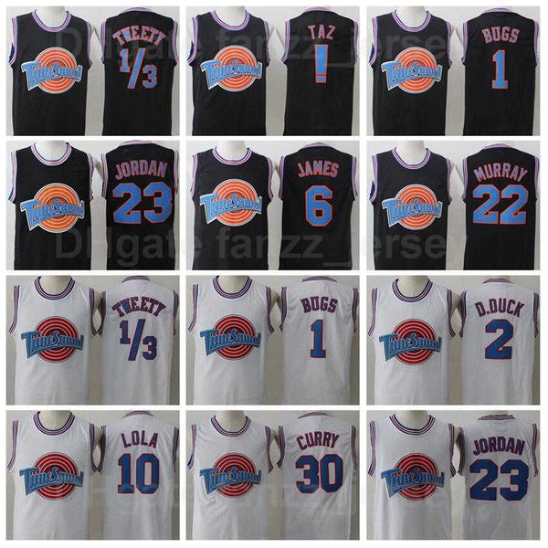 Tune Squad Space Jam Looney Tunes Maglia Bugs Bunny 1 Basket Daffy Duck 2 Bill Murray 22! TAZ 10 Lola LeBron James 6 Stephen Curry 30 Tutto cucito Nero Bianco