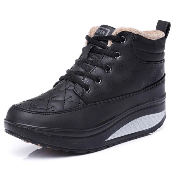 

boots footwear winter women platform ankle wedge plush snow for fur fashion shoes woman, Black