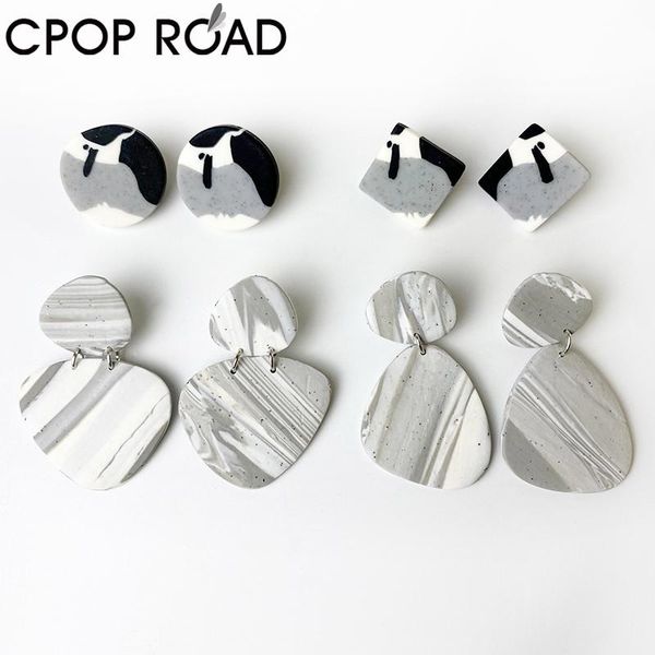 

dangle & chandelier mixed color grey polymer clay earrings for women handmade texture cute geometry stud earring fashion modern girl jewelry, Silver