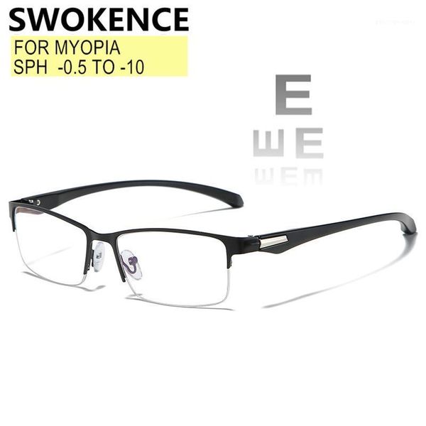

sunglasses swokence myopia glasses prescription -0.5 to -10 women men ultralight half frame optical diopter spectacles for nearsighted f062, White;black