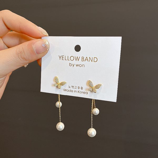 

925 silver needle fashion summer butterfly earrings show face thin pearl earrings genuine gold electroplating versatile earrings