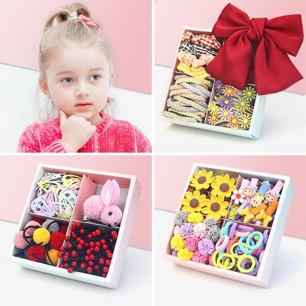 

hair accessories children's hairpin princess girls set cute head rope small rubber band simple baby gift box, Slivery;white