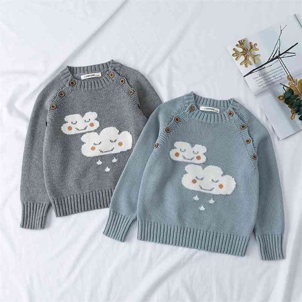 

100% cotton baby girls kids sweater 1-7yrs autumn winter boys long sleeve clouds knitted s 210521, Blue