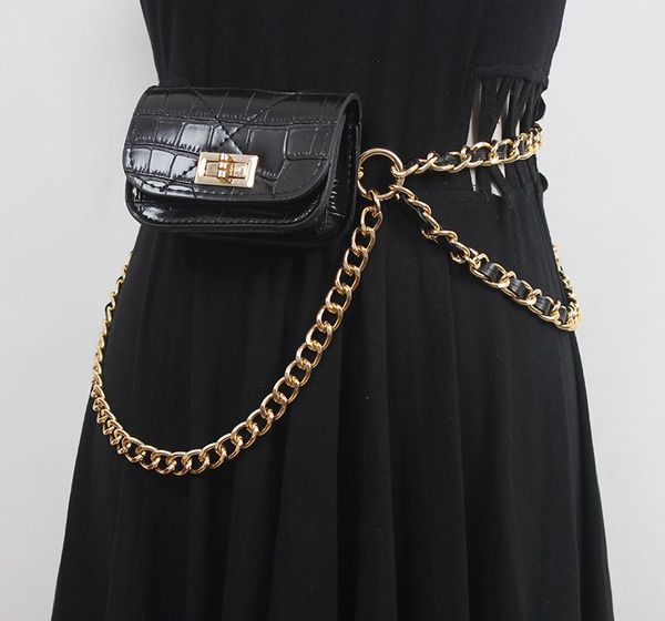 

belts women's runway fashion pu leather chain bag cummerbunds female dress coat corsets waistband decoration wide belt r3540, Black;brown