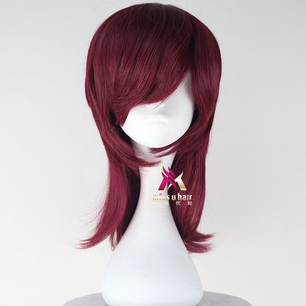 

meisi youfa dances in distant time and space for a night, wine red medium long hair cosplay animation wig, Black