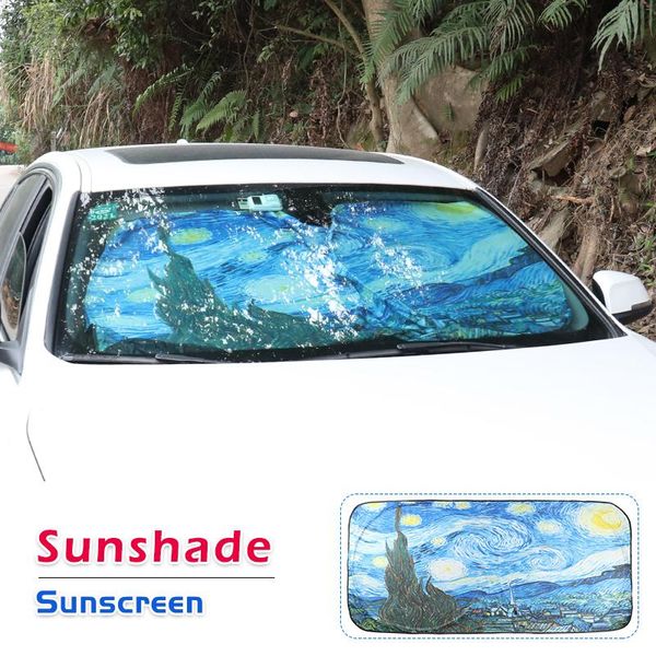 

car sunshade 10pcs wholesale front shades windshield sunshades van gogh pattern two sides auto accessories folding easy storage